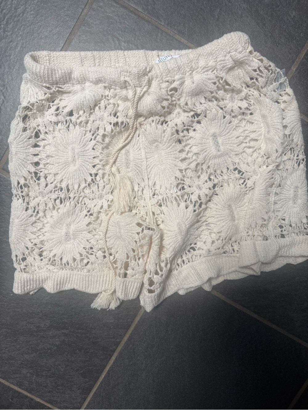 Bluivy Cream Crochet Floral Drawstring Swim Coverup Shorts